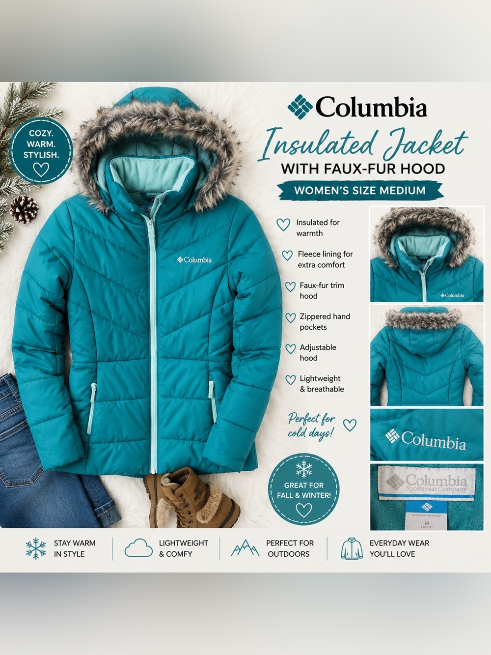 Columbia Women’s Medium Teal Insulated Hooded Puffer Jacket